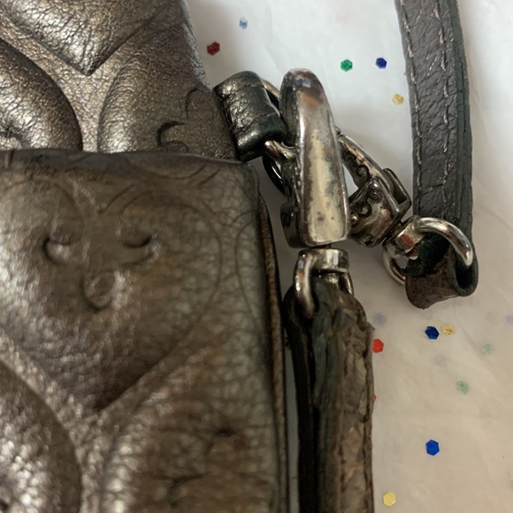 BRIGHTON! Pewter color leather bag. Kind of a heart pattern. - Picture 3 of 8